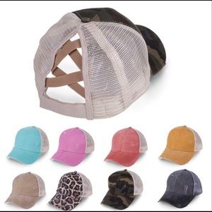 Washed Cross ponytail tie dye caps